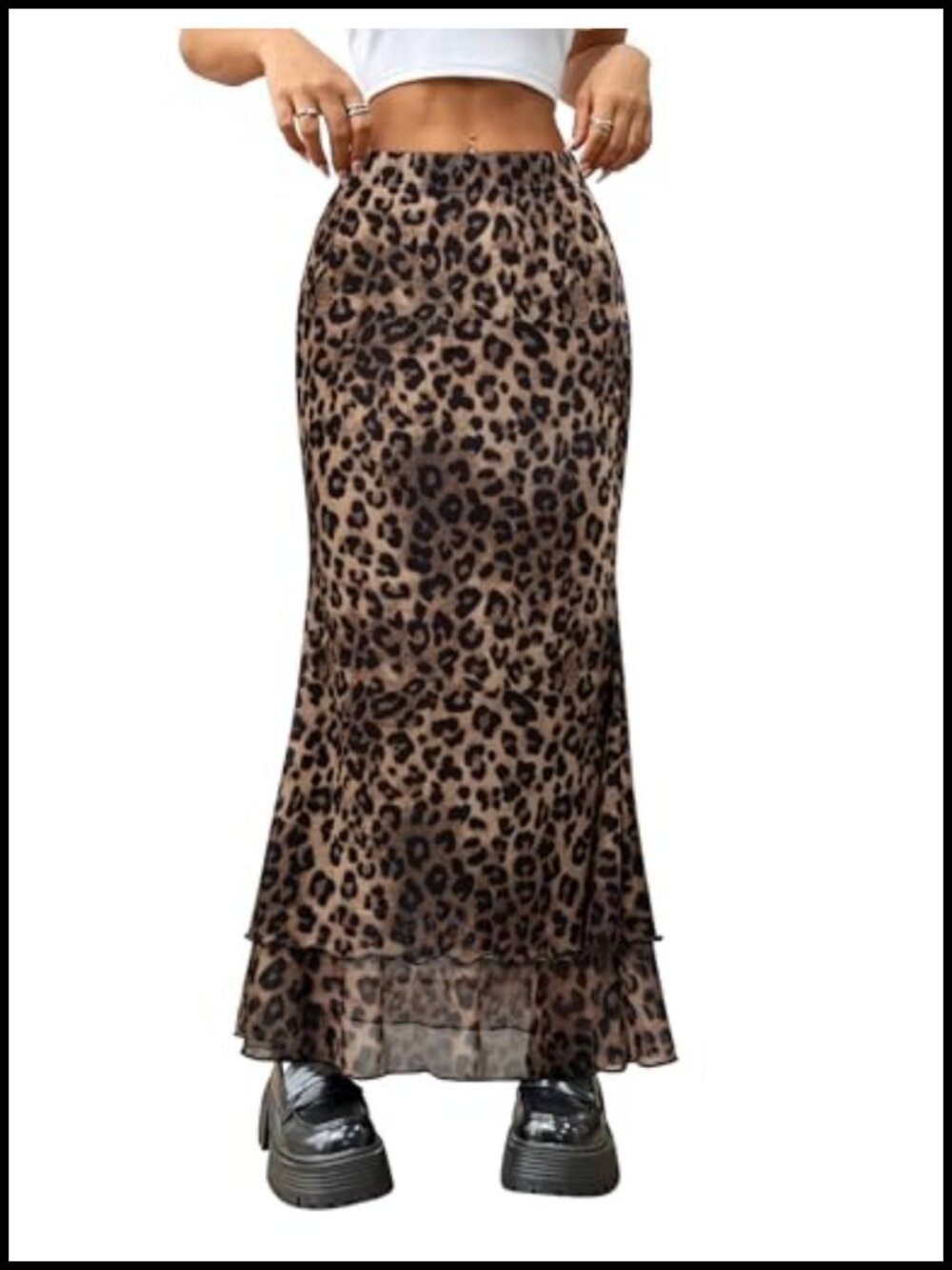 Flowy High Waisted Leopard Print Maxi Skirt